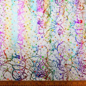 Lycra Sequin Fabric Scribble Disc White