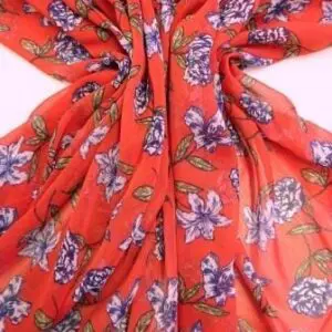 Chiffon Fabric Red Floral Fiesta Polyester