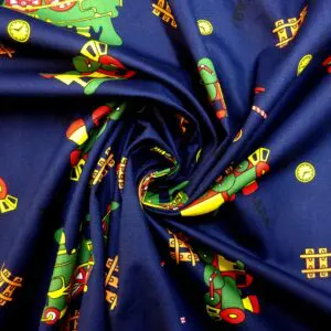 Cotton Fabric Steam Trains Navy