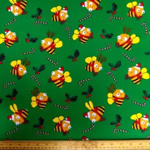 Christmas Cotton Fabric Hap Bee Christmas Green