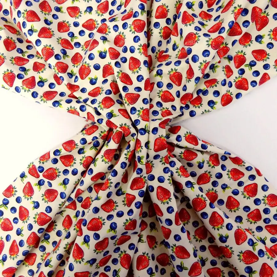 Cotton Fabric Blueberries And Strawberries Fabric Land