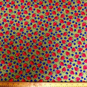 Cotton Fabric Blueberries And Strawberries Sage