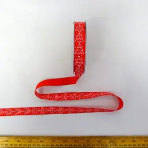 Christmas Ribbon Red 16mm Christmas Trees Red