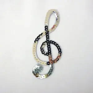 Sequin Motif Music Treble Clef Silver