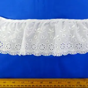 Lace Trim Gathered Broderie Anglais Viennese Swirl White