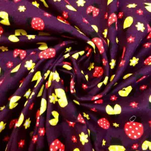 Brushed Cotton Fabric Animal Print Lady Bugs Wine