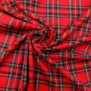 Tartan Fabric Polyester Twill Weave Royal Stuart Red