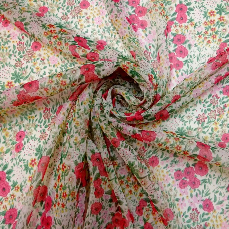 Chiffon Fabric Floral The Primrose Party Ivory Pink Fabric Land