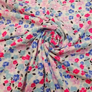 Soft Faux Linen Fabric Floral Sweet Pea Collection White