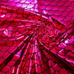 Lycra Spandex Fabric Foiled Scaled Shells Cerise