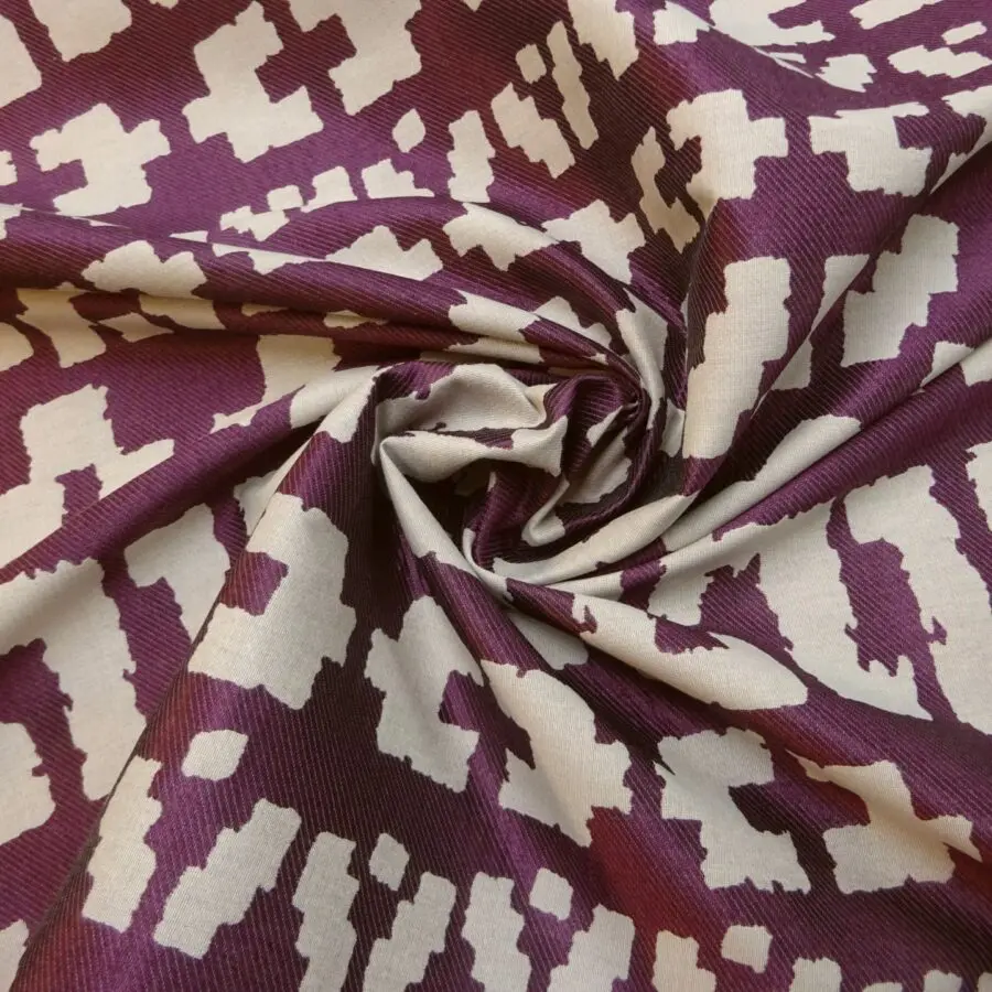 Curtain Fabric Genie Geometric Stone Aubergine Fabric Land