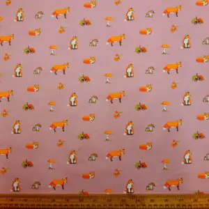 Polyester Cotton Fabric Foxy Woodland pink