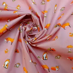 Polyester Cotton Fabric Foxy Woodland pink