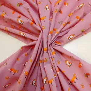 Polyester Cotton Fabric Foxy Woodland pink