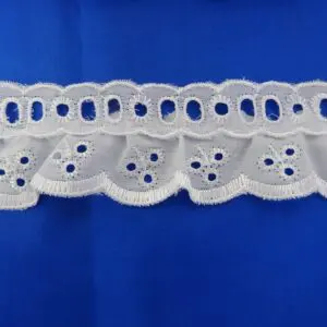 Broderie Anglais 45mm Gathered Lace Trim Inverness White