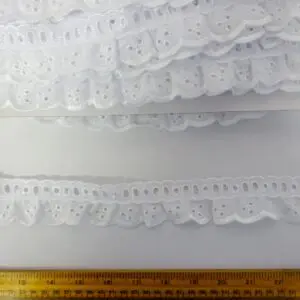 Broderie Anglais 45mm Gathered Lace Trim Inverness White