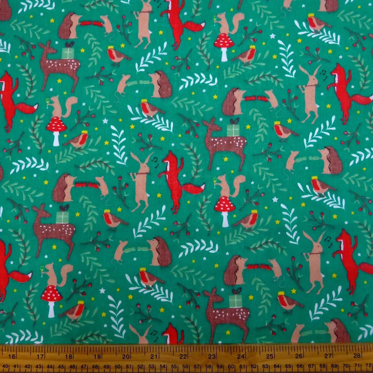 Christmas Polyester Cotton Fabric Christmas Forest Party green