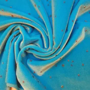 Velour Spandex Fabric Glitter Twinkle Star Turquoise
