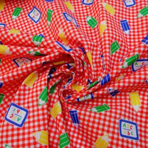 Polyester Cotton Fabric Old School Gingham Red