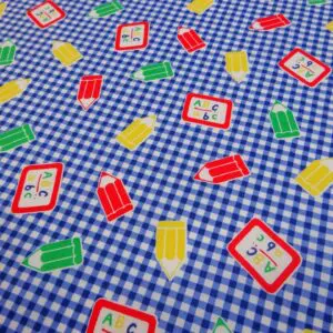 Polyester Cotton Fabric Old School Gingham Blue