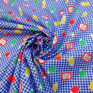 Polyester Cotton Fabric Old School Gingham Blue