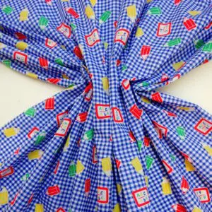 Polyester Cotton Fabric Old School Gingham Blue