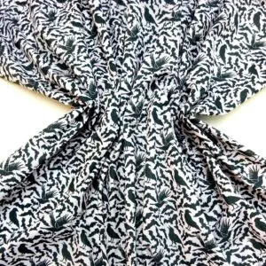 Halloween Polyester Cotton Fabric Bats and Ravens Black on White