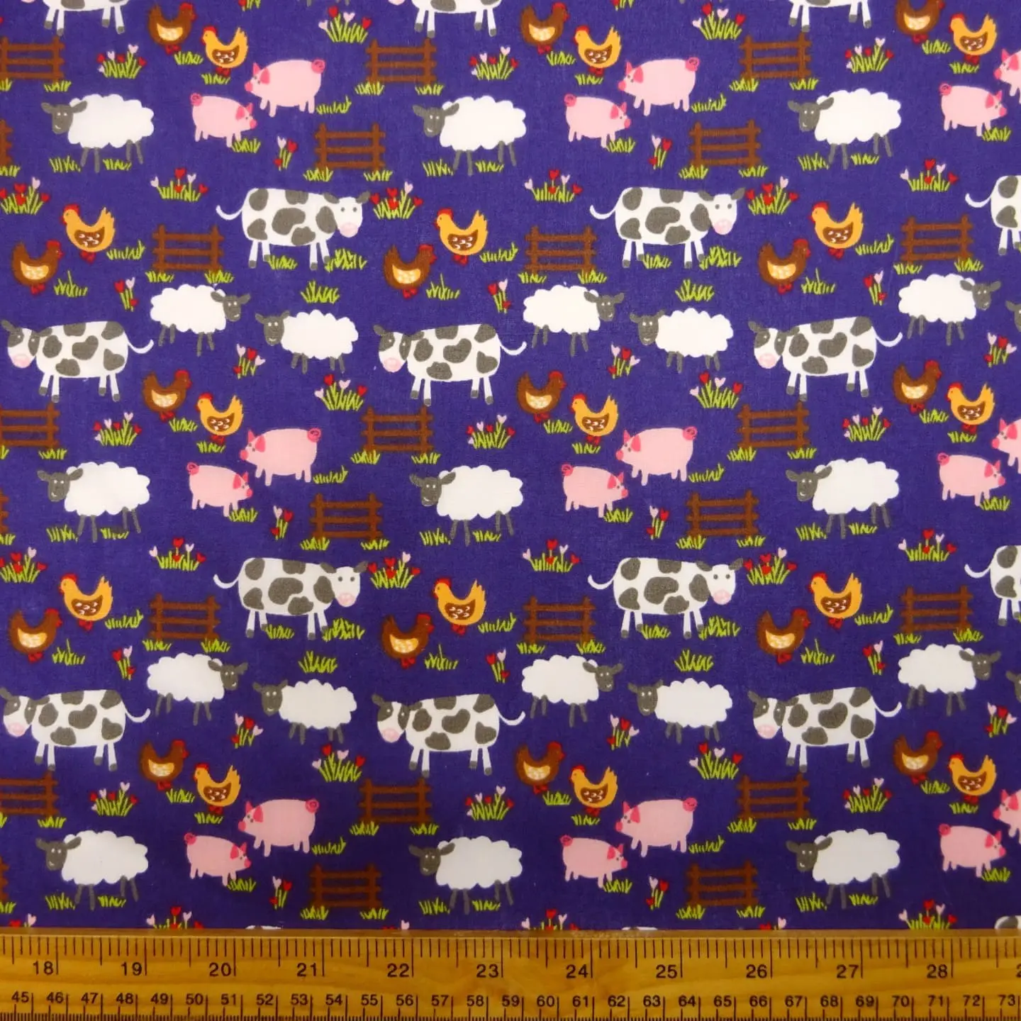 Polyester Cotton Fabric Farmyard purple