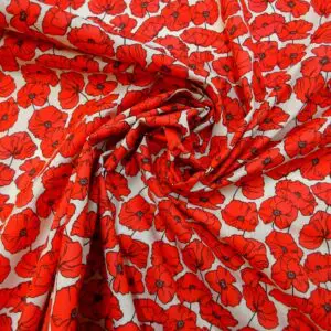 Polyester Cotton Fabric Oops A Poppy Red/Cream