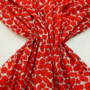Polyester Cotton Fabric Oops A Poppy Red/Cream