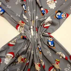 Jersey Fabric Christmas Santa And The Reindeers Grey