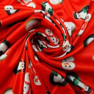 Jersey Fabric Christmas Snowmen Red