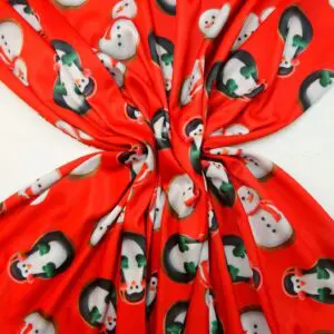 Jersey Fabric Christmas Snowmen Red