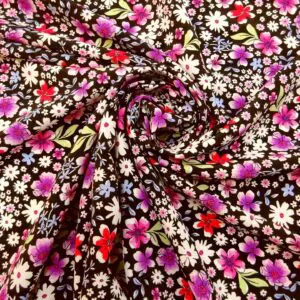 Crepe De Chine Fabric Floral Dolly Mixture Black