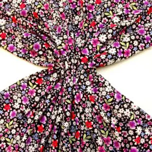 Crepe De Chine Fabric Floral Dolly Mixture Black