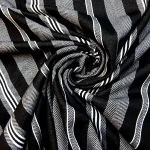 Warm Jersey Fabric Herringbone Stripe Black White
