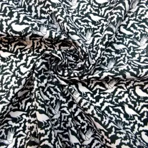 Halloween Polyester Cotton Fabric Bats and Ravens white on black