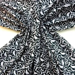 Halloween Polyester Cotton Fabric Bats and Ravens white on black