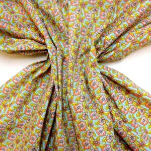 Polyester Cotton Fabric Floral Popping Petunias Turquoise Coral