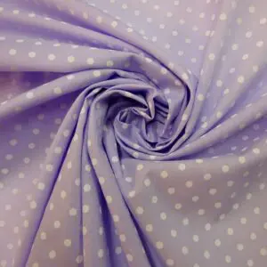 Polyester Cotton Fabric Pea Spot White On lilac