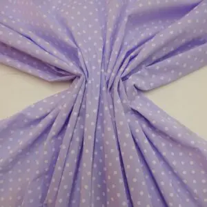 Polyester Cotton Fabric Pea Spot White On lilac