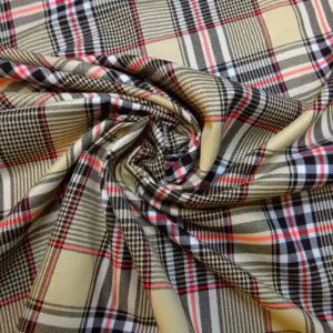 Suiting Fabric Bird Berry Checks Beige Orange