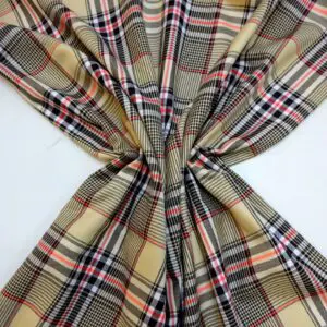 Suiting Fabric Bird Berry Checks Beige Orange