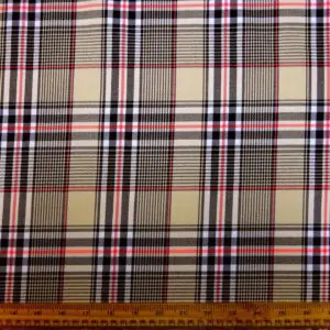 Suiting Fabric Bird Berry Checks Beige Orange