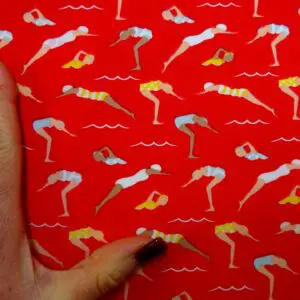 Polyester Cotton Fabric The Swim Team red