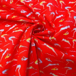 Polyester Cotton Fabric The Swim Team red