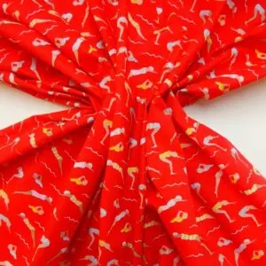 Polyester Cotton Fabric The Swim Team red