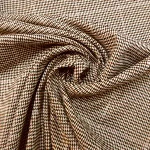 Suiting Fabric Poly Viscose Check Lady Duna Bunk Brown Beige With Minute Pink Glitter Thread