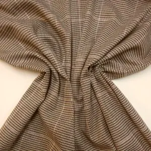 Suiting Fabric Poly Viscose Check Lady Duna Bunk Brown Beige With Minute Pink Glitter Thread