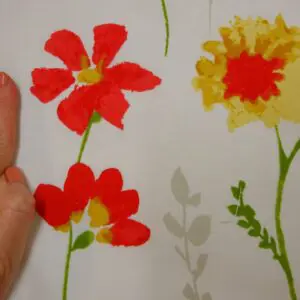 Curtain Fabric Canvas Popping Flowers Ivory Red